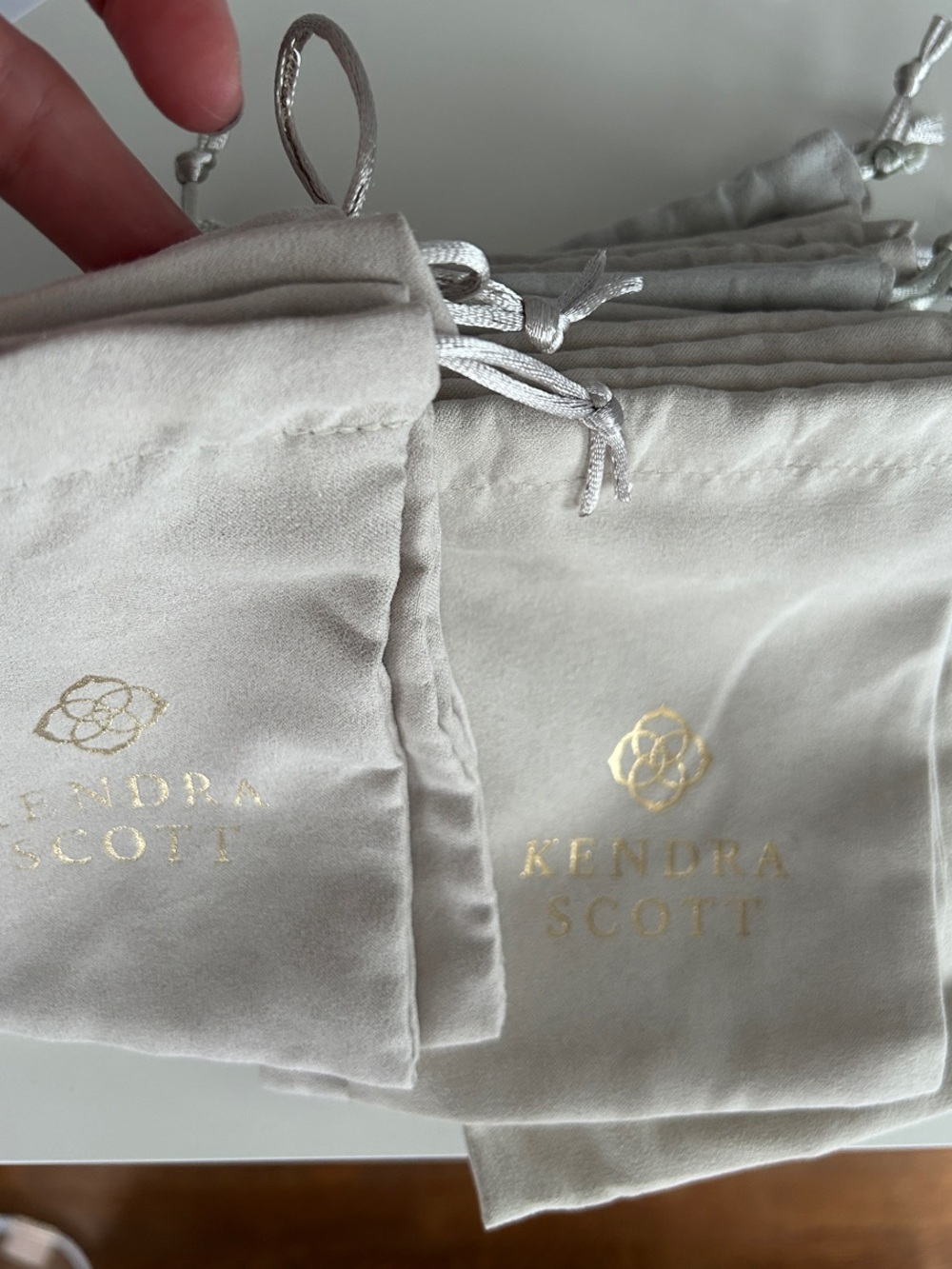 Set of 15 Kendra Scott Silver Velvet Drawstring Pouches with Gold Logo